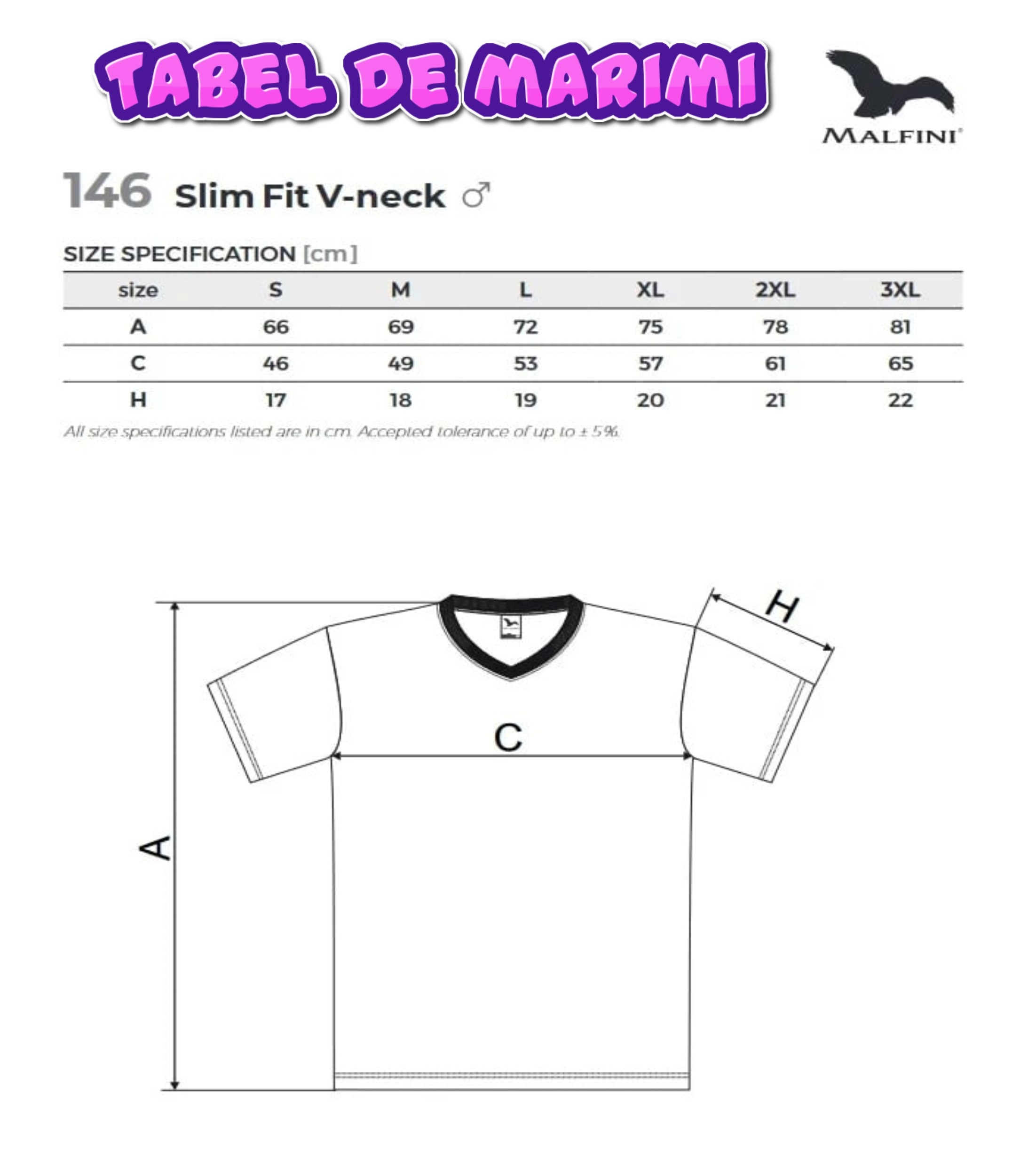 Tabel de marimi tricouri cu guler in v de barbat